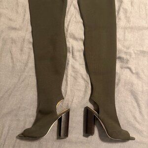 Steve Madden Olive Green Over-Knee Peep-Toe Sock boots